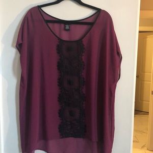 Sheer Torrid blouse with lace panel. Size 1x